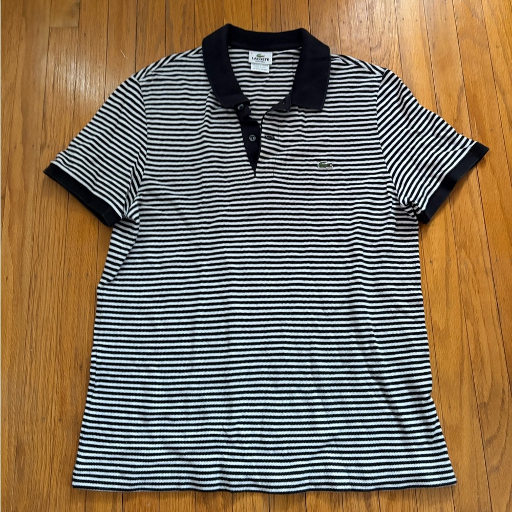 Lacoste Men's Polo Shirt - Navy and White Stripes